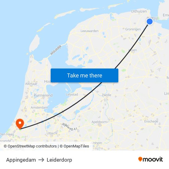 Appingedam to Leiderdorp map