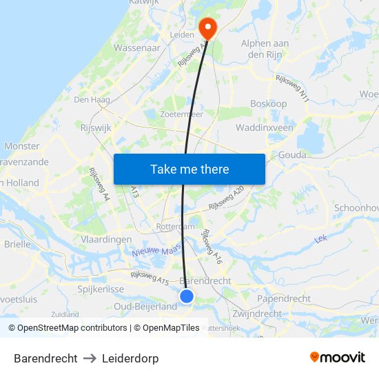 Barendrecht to Leiderdorp map