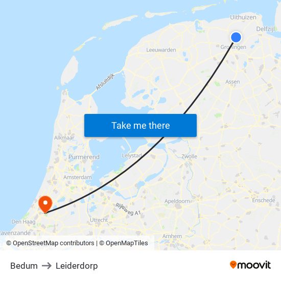 Bedum to Leiderdorp map