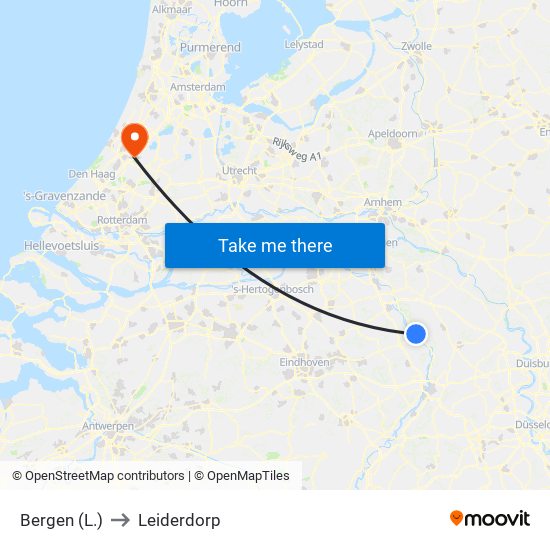 Bergen (L.) to Leiderdorp map
