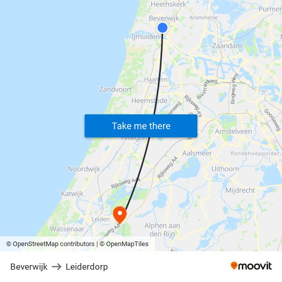 Beverwijk to Leiderdorp map