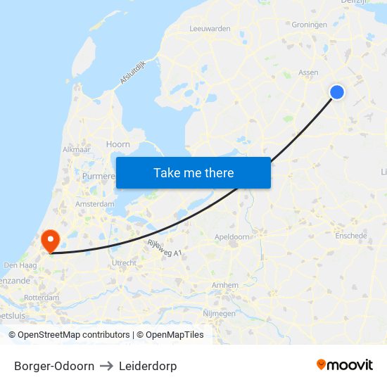 Borger-Odoorn to Leiderdorp map