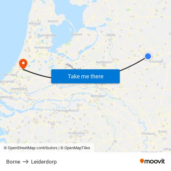Borne to Leiderdorp map