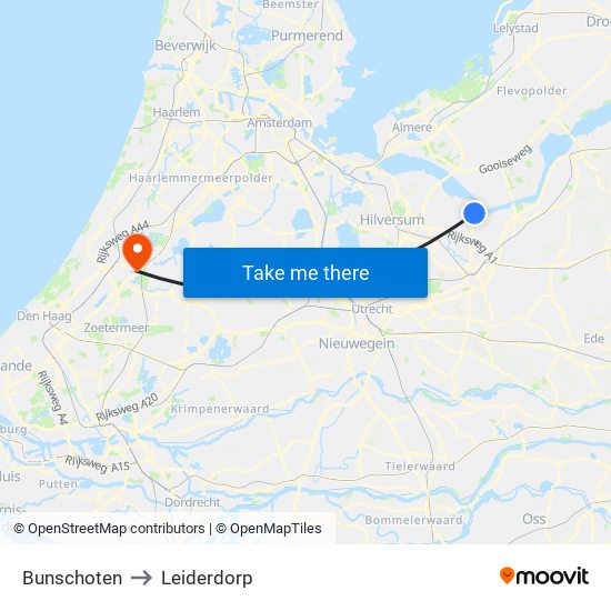 Bunschoten to Leiderdorp map