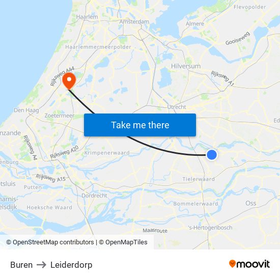 Buren to Leiderdorp map