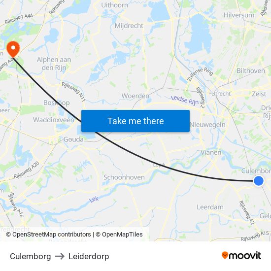 Culemborg to Leiderdorp map