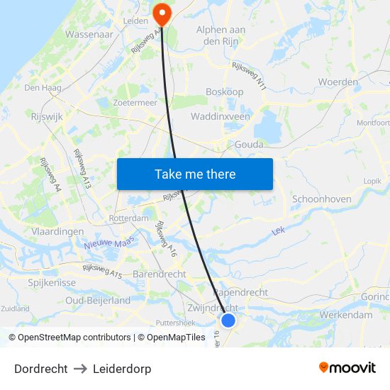 Dordrecht to Leiderdorp map