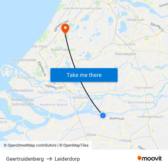 Geertruidenberg to Leiderdorp map