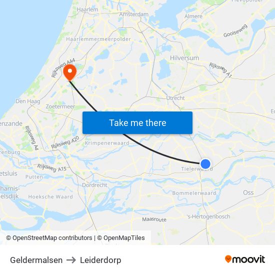 Geldermalsen to Leiderdorp map