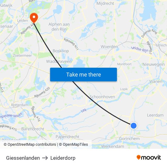 Giessenlanden to Leiderdorp map