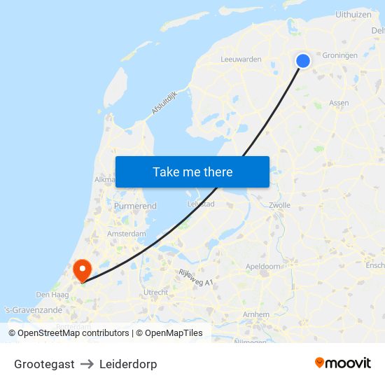 Grootegast to Leiderdorp map