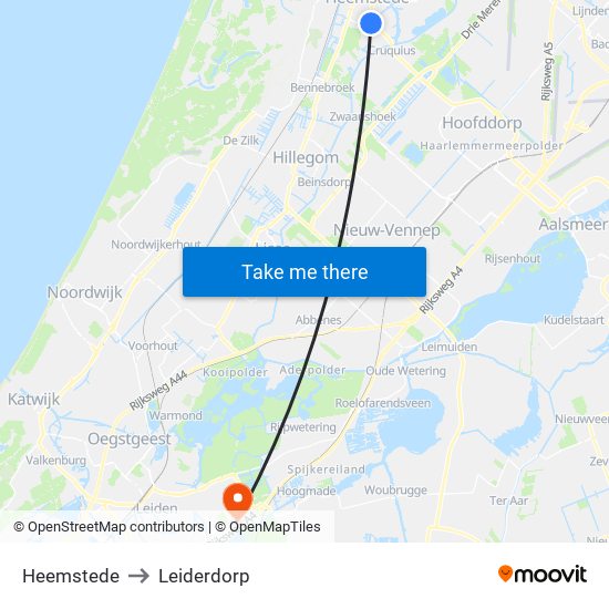 Heemstede to Leiderdorp map