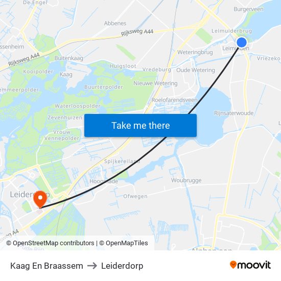 Kaag En Braassem to Leiderdorp map