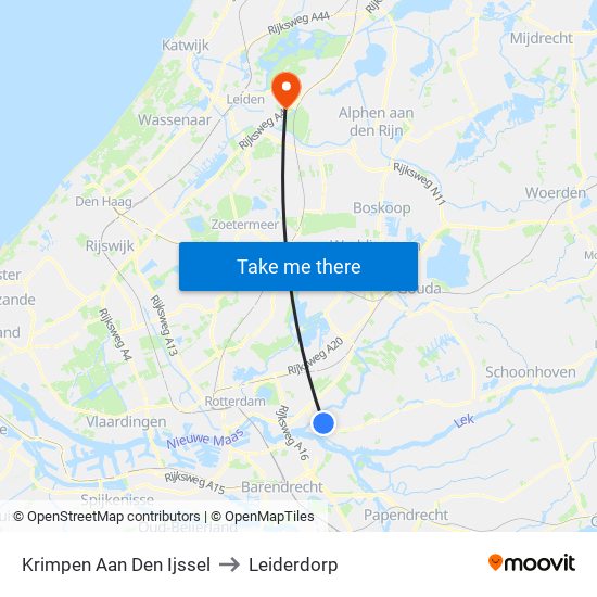 Krimpen Aan Den Ijssel to Leiderdorp map