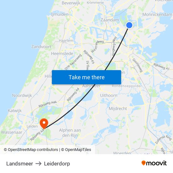 Landsmeer to Leiderdorp map