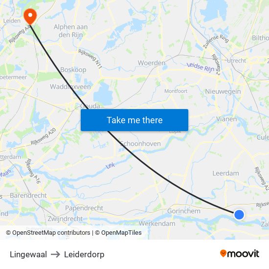 Lingewaal to Leiderdorp map