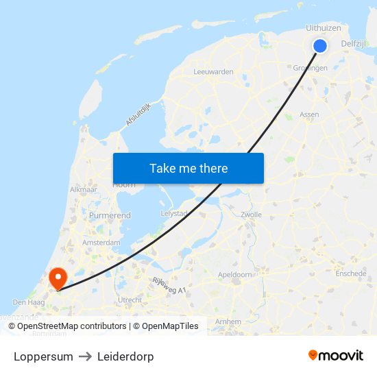 Loppersum to Leiderdorp map