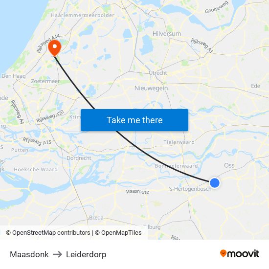 Maasdonk to Leiderdorp map