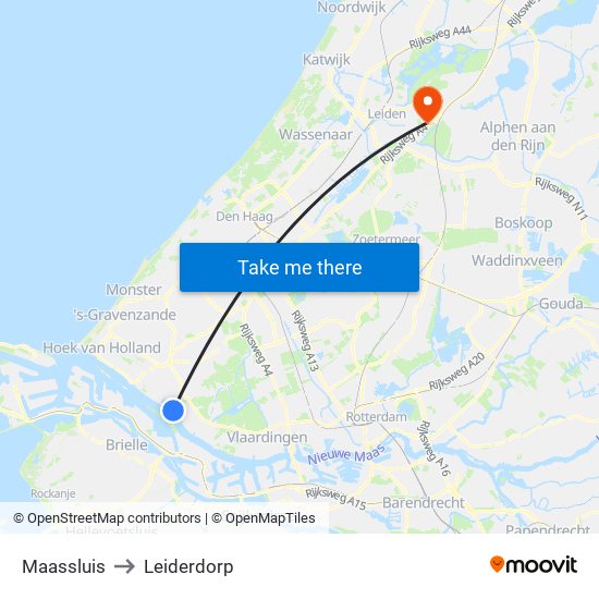 Maassluis to Leiderdorp map