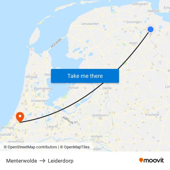 Menterwolde to Leiderdorp map