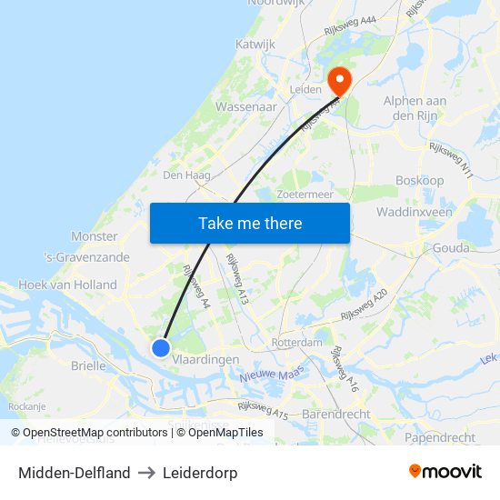 Midden-Delfland to Leiderdorp map