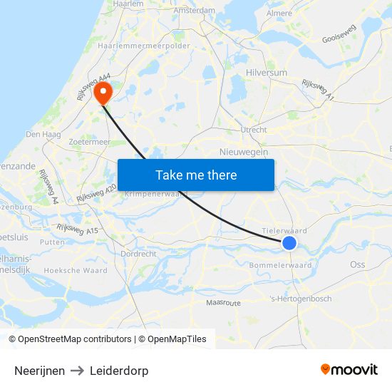 Neerijnen to Leiderdorp map