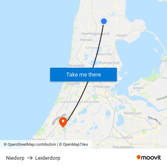 Niedorp to Leiderdorp map