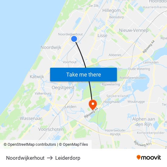 Noordwijkerhout to Leiderdorp map