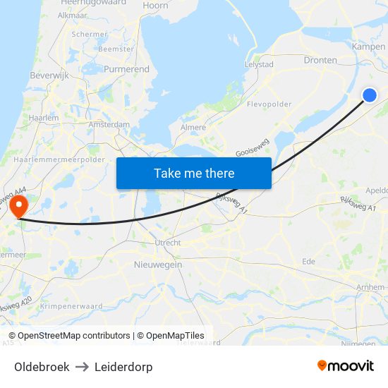 Oldebroek to Leiderdorp map