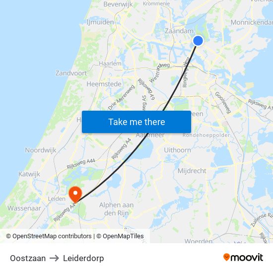 Oostzaan to Leiderdorp map