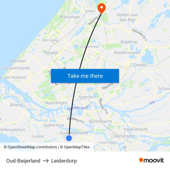 Oud-Beijerland to Leiderdorp map