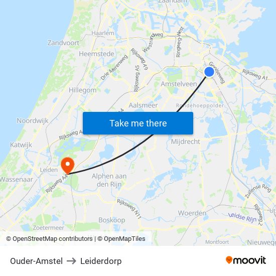 Ouder-Amstel to Leiderdorp map
