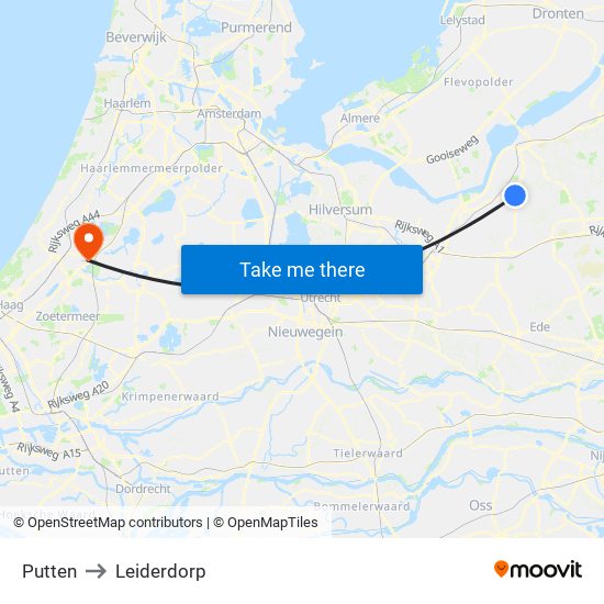 Putten to Leiderdorp map