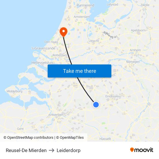 Reusel-De Mierden to Leiderdorp map
