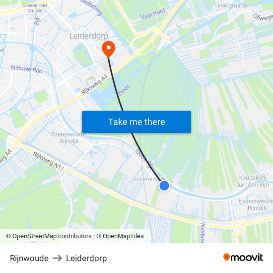 Rijnwoude to Leiderdorp map
