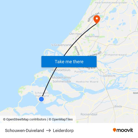 Schouwen-Duiveland to Leiderdorp map