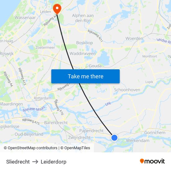 Sliedrecht to Leiderdorp map