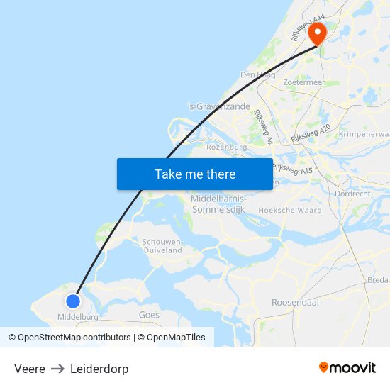 Veere to Leiderdorp map