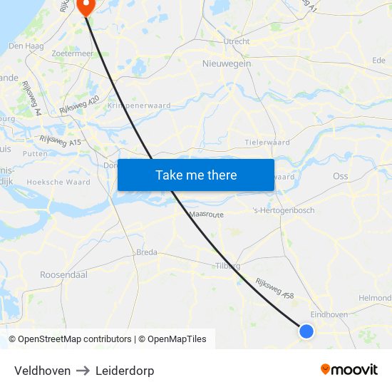 Veldhoven to Leiderdorp map