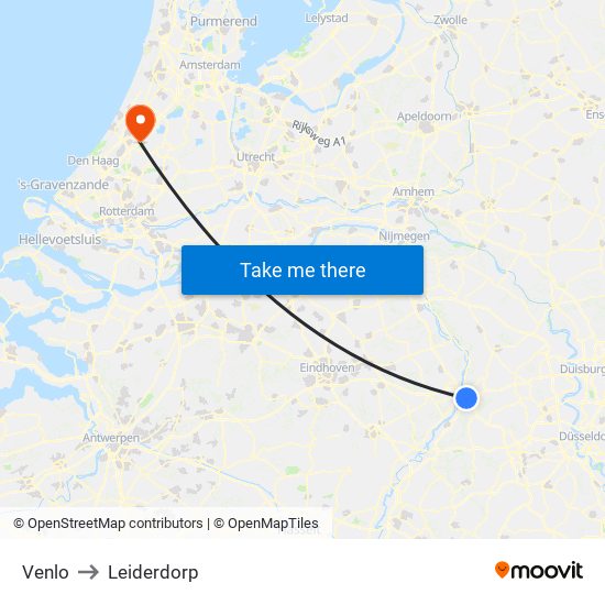 Venlo to Leiderdorp map