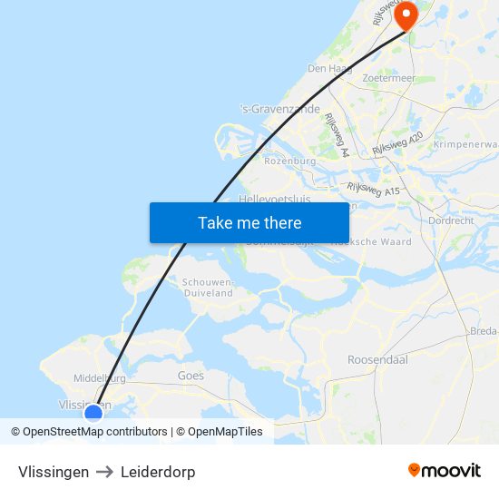 Vlissingen to Leiderdorp map