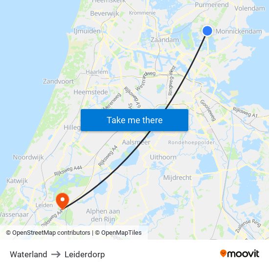 Waterland to Leiderdorp map