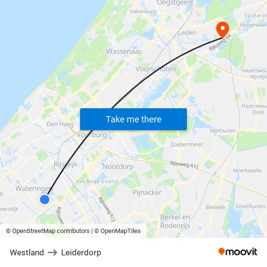 Westland to Leiderdorp map