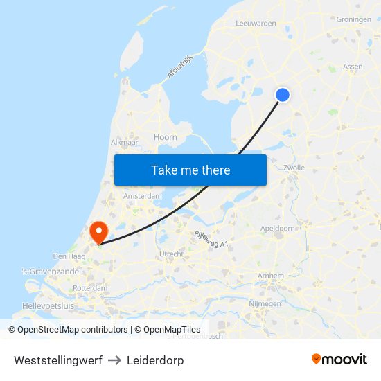 Weststellingwerf to Leiderdorp map
