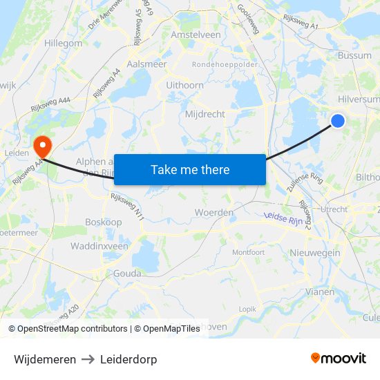 Wijdemeren to Leiderdorp map