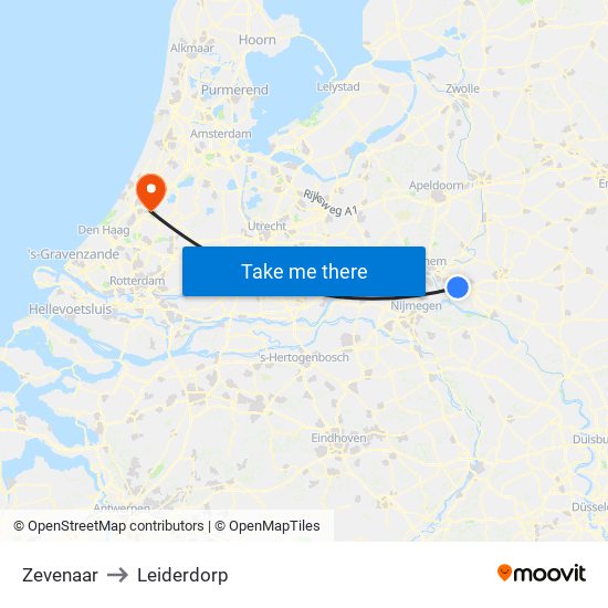 Zevenaar to Leiderdorp map