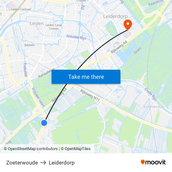 Zoeterwoude to Leiderdorp map