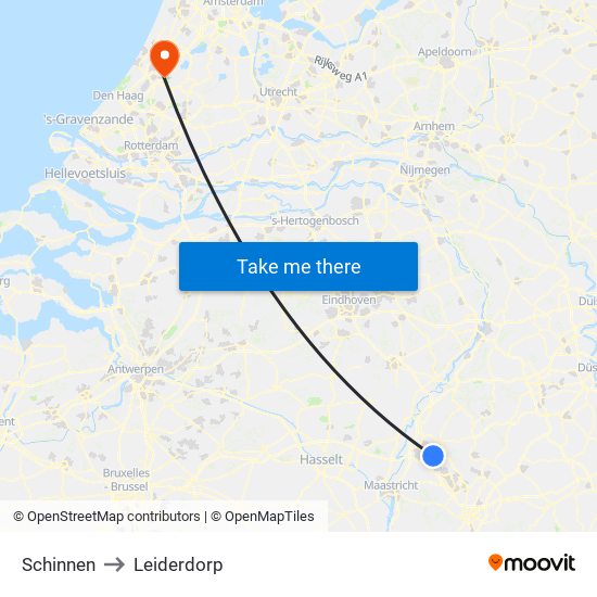 Schinnen to Leiderdorp map