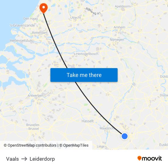 Vaals to Leiderdorp map
