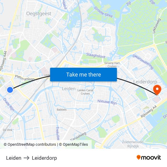 Leiden to Leiderdorp map